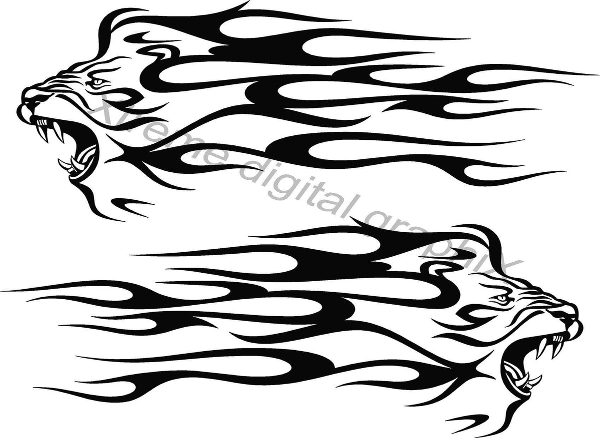 lion head flames decals kit for truck